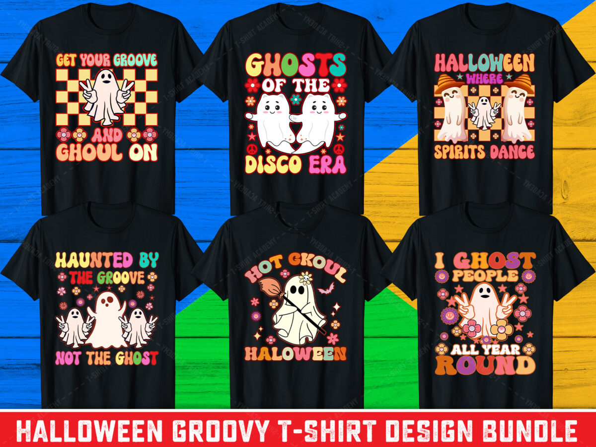 Halloween groovy t-shirt design bundle