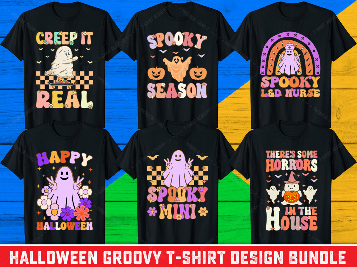 Halloween groovy t-shirt design bundle
